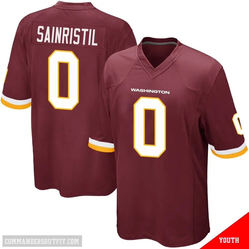 ＃0 Youth Mike Sainristil Game Washington Commanders Burgundy Team Color Jersey