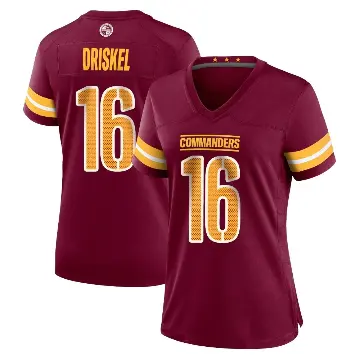＃16 Women's Jeff Driskel Game Washington Commanders Burgundy Jersey