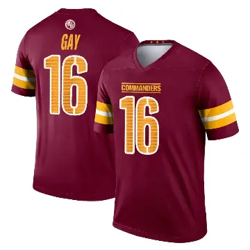 ＃16 Youth Matt Gay Legend Washington Commanders Burgundy Jersey