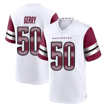 ＃50 Youth Nate Gerry White Game Washington Commanders Jersey