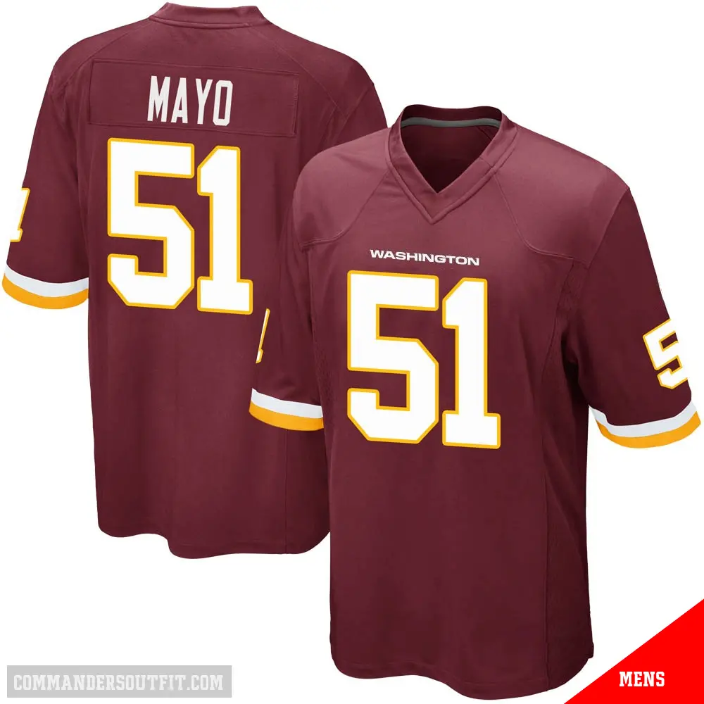 ＃51 Men's David Mayo Game Washington Commanders Burgundy Team Color Jersey
