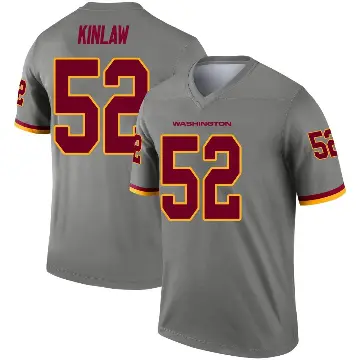 ＃52 Men's Javon Kinlaw Gray Legend Washington Commanders Inverted Jersey