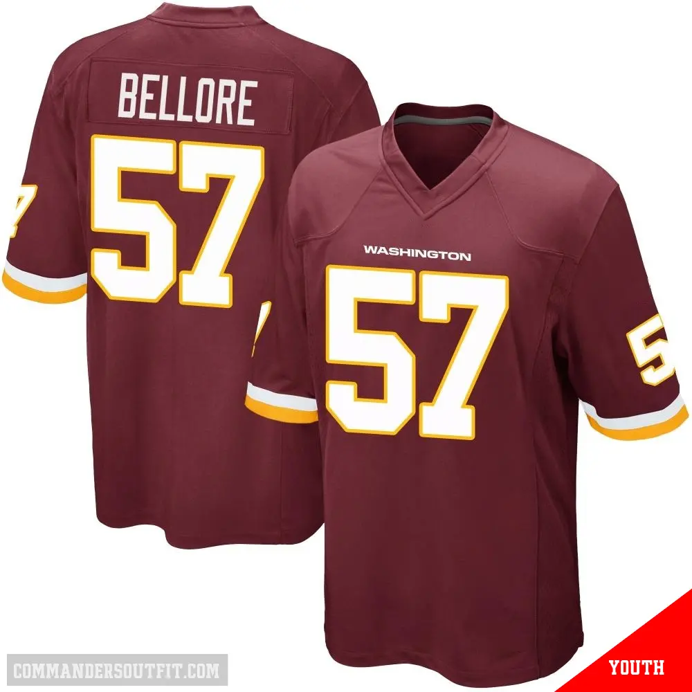 ＃57 Youth Nick Bellore Game Washington Commanders Burgundy Team Color Jersey