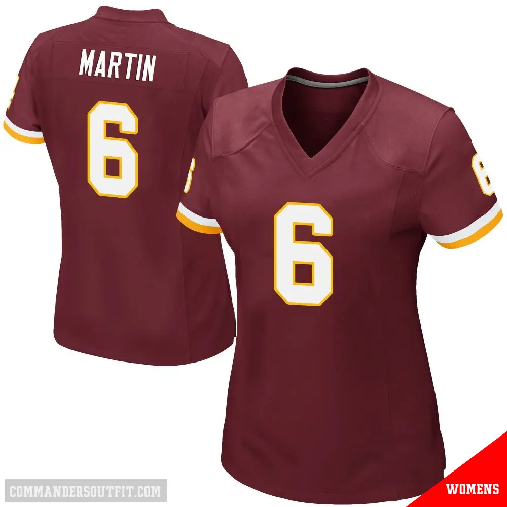 ＃6 Women's Tay Martin Game Washington Commanders Burgundy Team Color Jersey