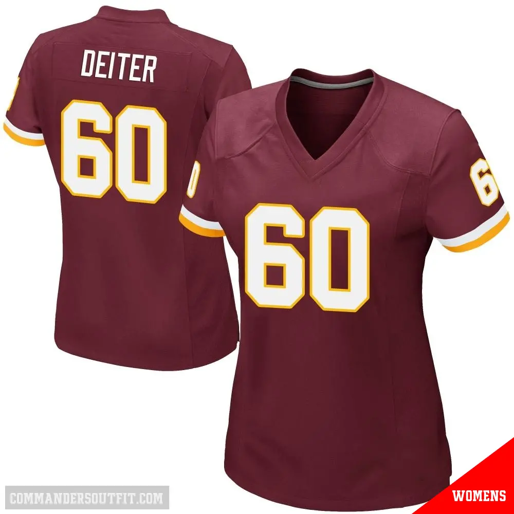 ＃60 Women's Michael Deiter Game Washington Commanders Burgundy Team Color Jersey
