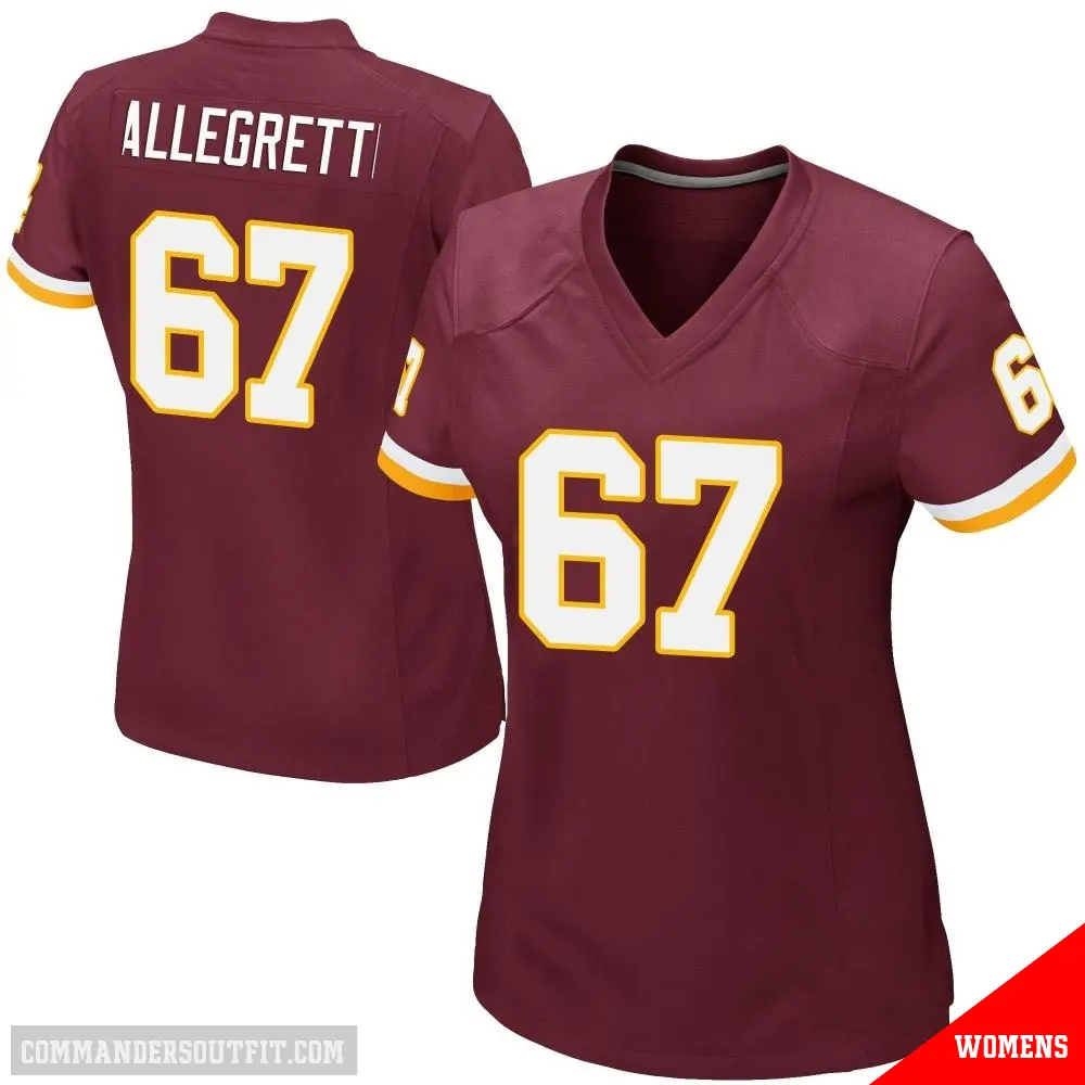 ＃67 Women's Nick Allegretti Game Washington Commanders Burgundy Team Color Jersey