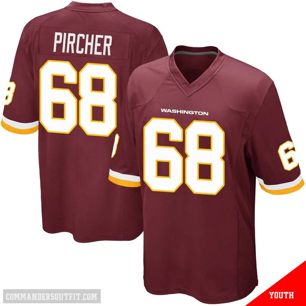＃68 Youth Max Pircher Game Washington Commanders Burgundy Team Color Jersey