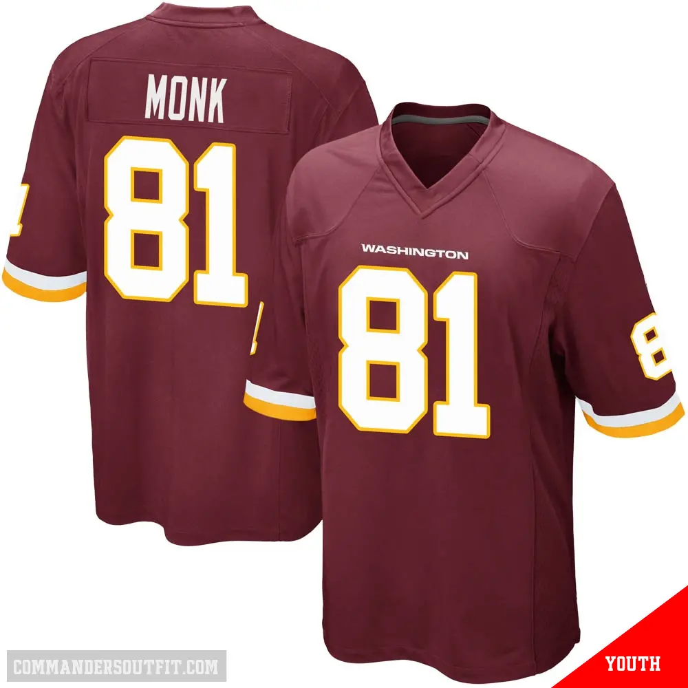 ＃81 Youth Art Monk Game Washington Commanders Burgundy Team Color Jersey